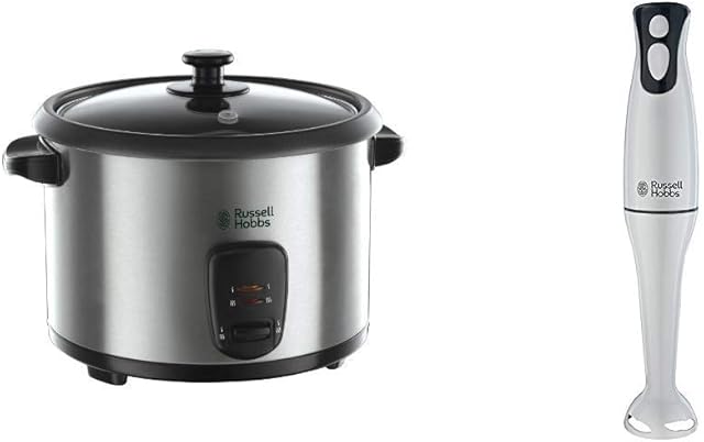 Russell Hobbs 19750 Rice Cooker and Steamer, 1.8 Litre, Silver & Hobbs Food Collection Hand Blender 22241, 200 W - White