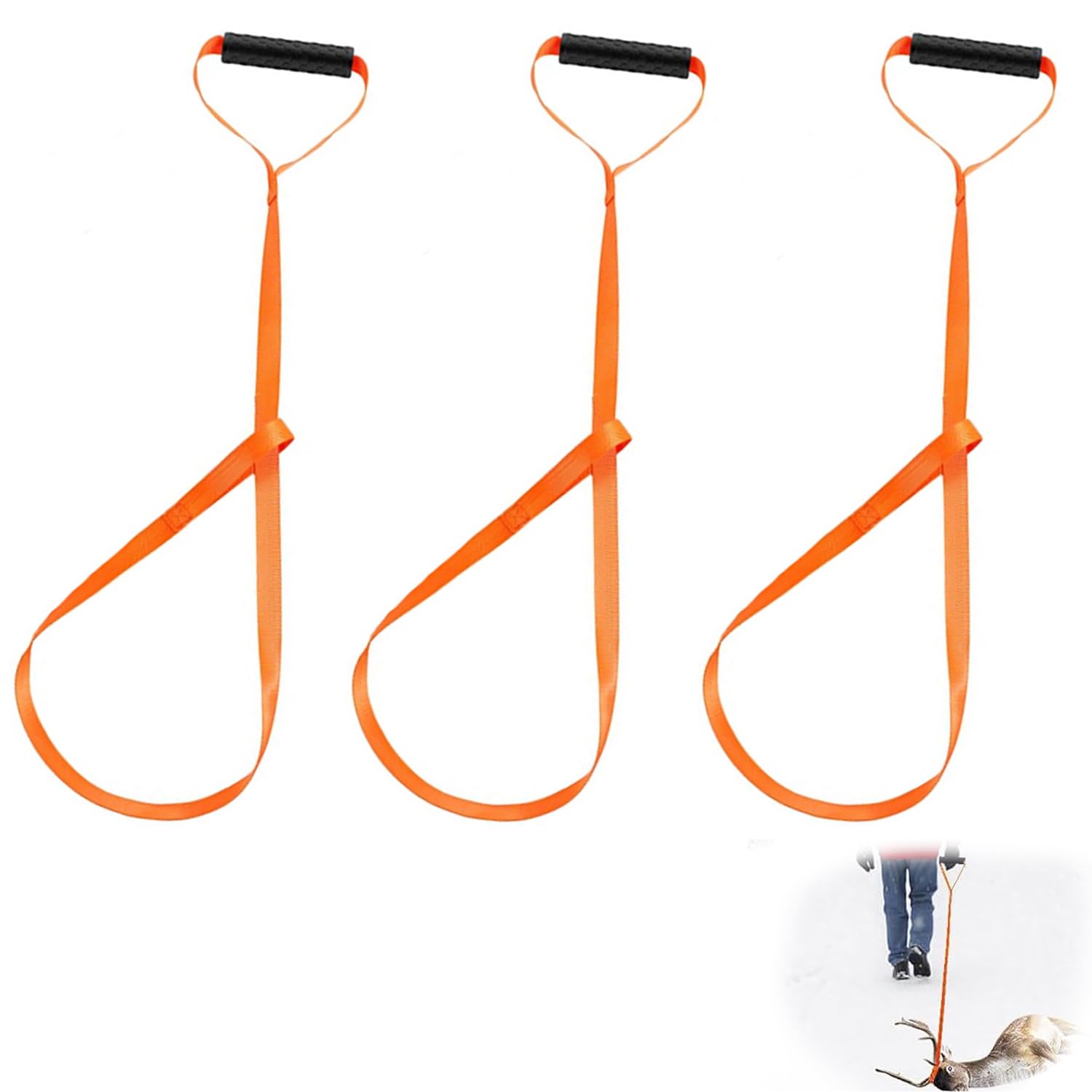 3 Pezzi Deer Drag Harness - Corda di Trascinamento per Cervi con Manico Comodo e Anello Autobloccante - Nylon per cervi - Accessori Robusti per Caccia all'Aperto - Colore Arancione - 1,5m
