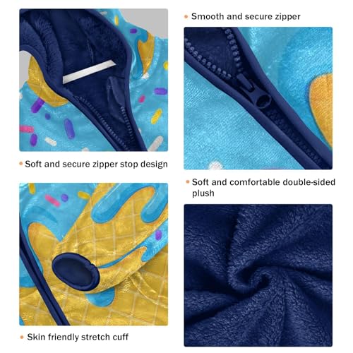 Summer Ice Cream Blue Toddler Fleece Jacket Girl Boys Hooded Fleece Jacket Coat Warm Outwear Zip-up 3-10T3