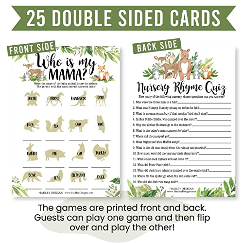 25 Woodland Animal Matching, 25 Nursery Rhyme Game, 25 Word Scramble For Baby Shower, 25 True Or False Game, 25 Who Knows Mommy Best, 25 Baby Prediction And Advice Cards - 6 Double Sided Cards - Image 7