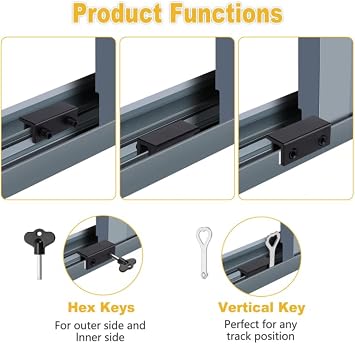 Window Locks,4 Pcs Sliding Window Locks with Key for Vertical & Horizontal Sliding Windows Doors Adjustable Aluminum Stoppers, No-Drill Easv to Install for Patio Bedroom Home and Office