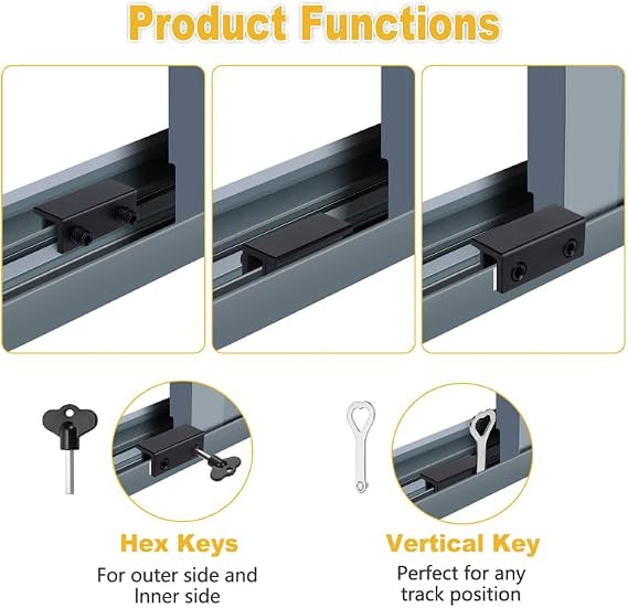 Window Locks,4 Pcs Sliding Window Locks with Key for Vertical & Horizontal Sliding Windows Doors Adjustable Aluminum Stoppers, No-Drill Easv to Install for Patio Bedroom Home and Office