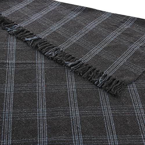 Image of Creative Co-Op Recycled Cotton Blend Throw Blanket with Fringe, Grey Plaid (Pack of 4)