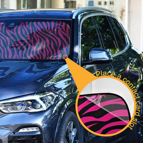 Zebra Hot Pink Black Windshield Sun Shade for Car Auto SUV Truck Foldable Front Window Sunshade Sun Visor Protector Block UV Rays Reflect Heat, 55" x 28" by BOENLE - Used condition - Image 4