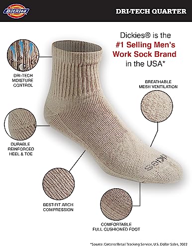 Image of Dickies Men's Dri-Tech Moisture Control Quarter Socks, Available in M-XXL (6, 12, 18 Pairs)
