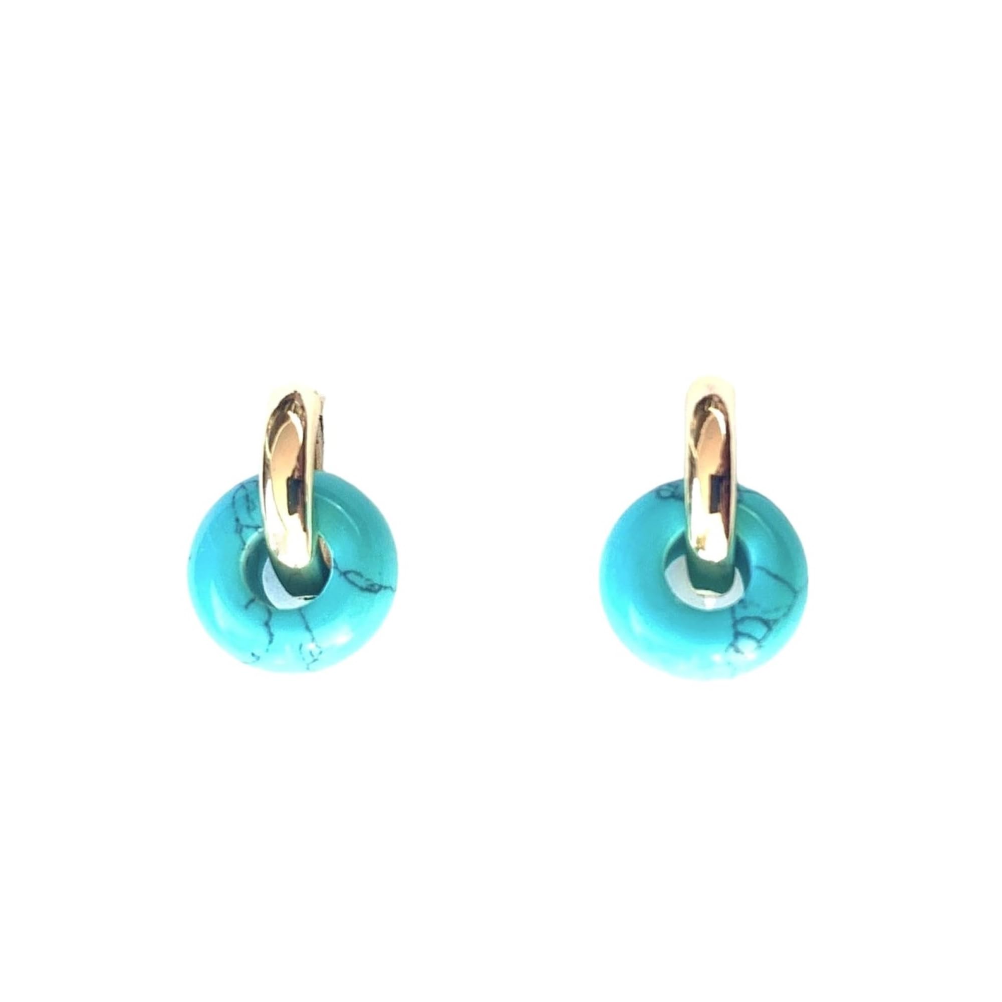 ASTER ALHELÍ Pendientes Aros Mujer Chapados en Oro o Platino con Piedras Naturales - Colgante en Forma de Donut de Piedras Semipreciosas - Perfectos para Regalo - Aro Donut (Turquesa, Chapado en oro)