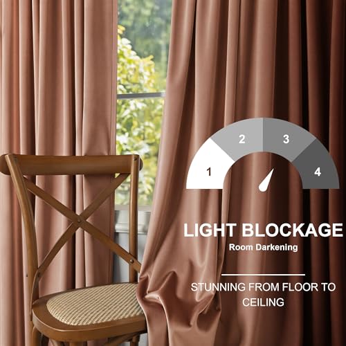 Image of Pitalk 96 Inch Cinnamon Velvet Blackout Curtains Chic Modern Farmhouse Vintage Luxury Back Tab Pleated Thermal Insulated Light Blocking Velvet Drapes for Bedroom Living Room Wide 52x96 in Long 2 Panel