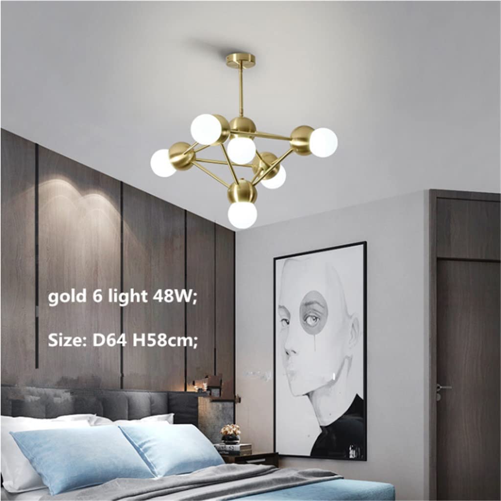Nordic Copper E27 Led Żyrandol Sypialnia Nowoczesny Bursztynowy Szklany Żyrandol Sufitowy Oświetlenie Złote Lampy Sufitowe Led (Rozmiar: 8 Świateł D88 H64cm;), Żyrandol Sufitowy
