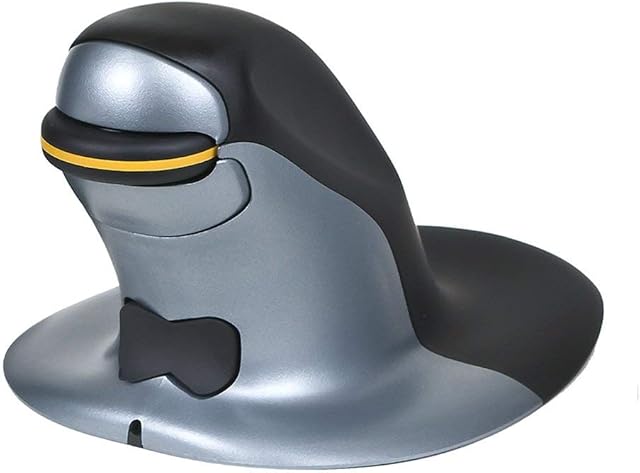 Posturite Penguin Wireless Ambidextrous Ergonomic Mouse - Rechargeable Vertical High Precision Computer and Laptop Accessory - Compatible with Windows and Apple Mac - Large, Black/Silver