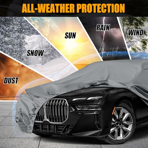 Image of Waterproof Premium Car Covers Replace for 2008-2025 BMW 7 Series, 10 Layers Heavy Duty with Cotton Liner All Weather Car Cover with Zipper Door, Windproof Bands for Snow Rain Dust Protection