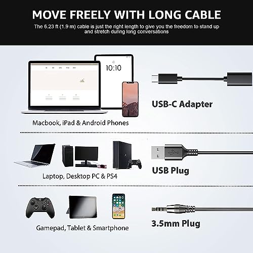 Wantek Usb Computer Headset With Microphone For Laptop Pc,3.5Mm Wired Stereo Call Center Headset With Microphone Noise Cancelling thumb #6