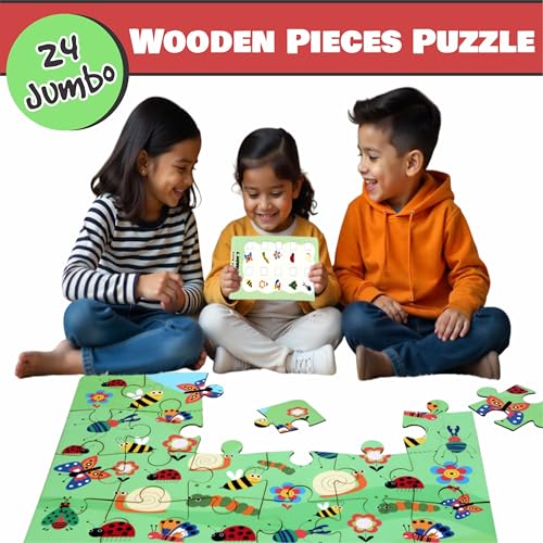 Image of World of Bugs & Insects Floor Puzzle | Wooden Jigsaw Puzzle for Kids | Fun Facts Animal Riddles, Educational Toys, Gifts for Boys & Girls Ages 4+ Years Puzzle and Scrabble Game for Kids