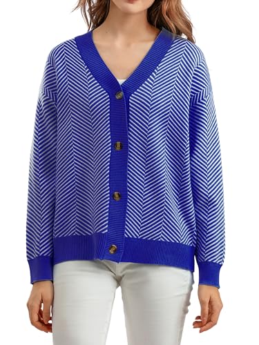 Image of ZAFUL Women's Striped Cardigan Button Up Open Front Knit Oversized Sweater