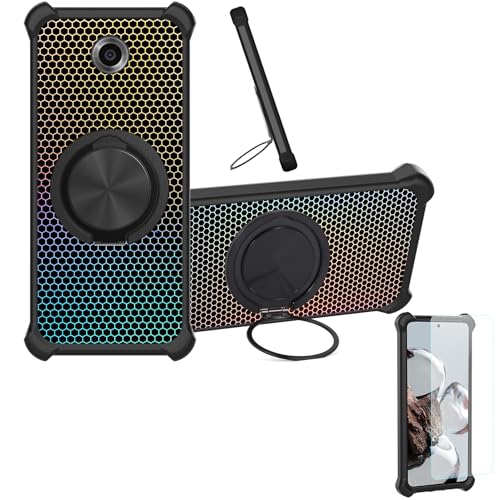 Kinetijy Case Compatible for Motorola Nexus 6 Phone Case Cover [with 1* Tempered Glass Screen Protector] Hybrid Case[360°Ring Support, Magnetic] CX-06-HEI