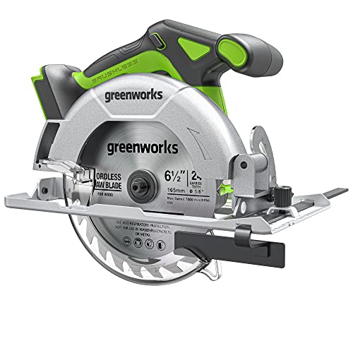 Image of Greenworks 24V Brushless 6-1 /2 inch Circular Saw, 4,800 RPM, Adjustable Cutting Depth 45 /90, Tool Only