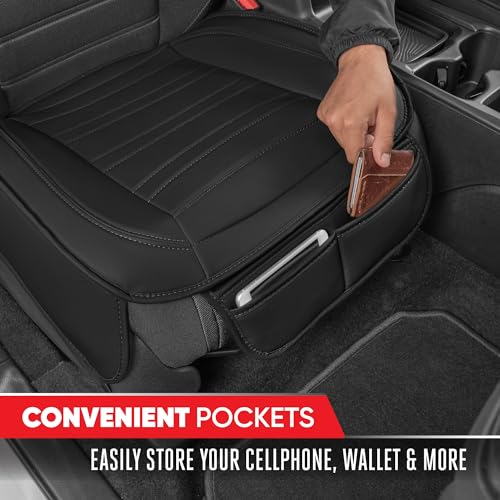 Image of Motor Trend Seat Covers for Cars Trucks SUV, Faux Leather 2-Pack Black Padded with Storage Pockets, Premium Interior Car Seat Cover