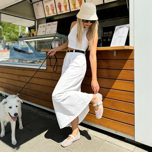 Image of Rihero Mesh Ballet Flats for Women Square Toe Mary Jane Flats Comfortable Casual Ballerina Shoes