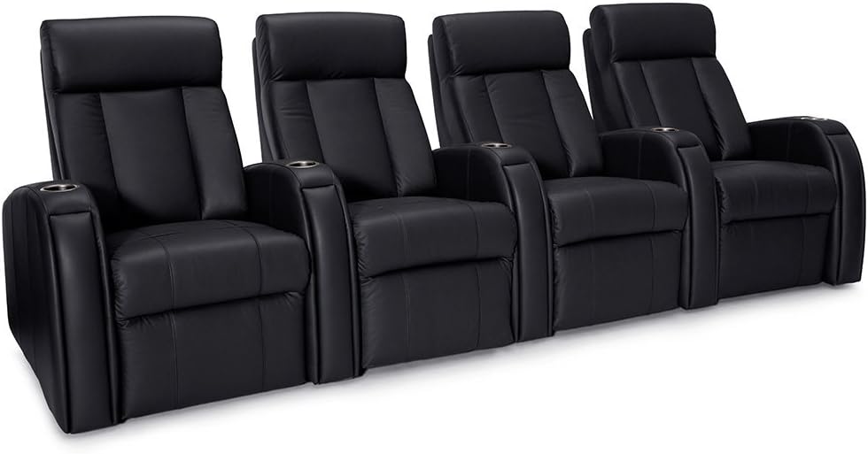 Jaymar 359 Leather Home Theater Seating - Power Recline | Powered by SoundShaker (Row of 4, Black)
