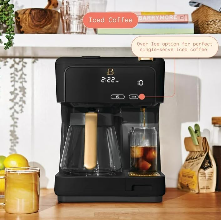 Beauti Multi Brew 12 Cup Programmable Drip & Single Serve Coffee Maker, Versatile Brewing (6oz, 8oz, 10oz, 12oz, 14oz), Pods or Ground, Over Ice option, Keep Warm mode (Black) ( little damage)