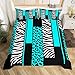 Leopard Zebra Bedding Set Queen Size Kids Cheetah Teal White Black Comforter Cover Set for Boys Teens Animal Print Duvet Cover Breathable Safari Bedspread Cover Geometry Room Decor Quilt Cover