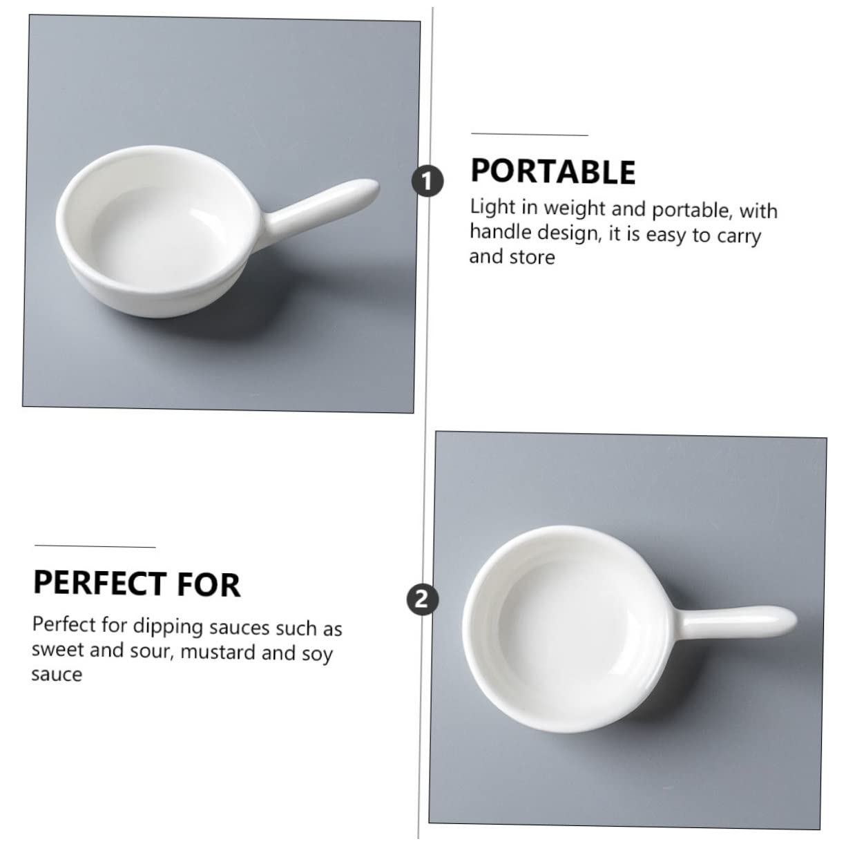 OUNONA 2sets Snack Holder Soy Sauce and Condiment Plates with Handle Kitchen Dipping Dishes for Appetizers Spices and Seasoning Creative Table Decorations 2pcs*2