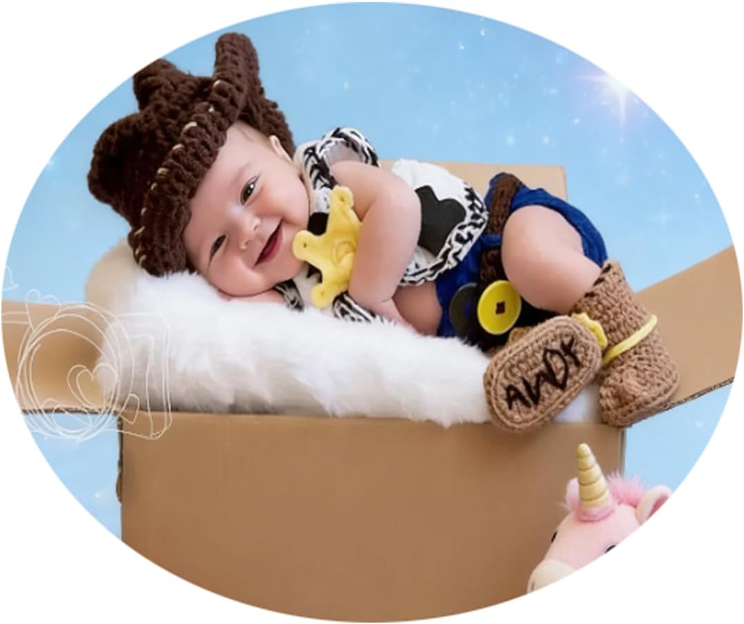 Newborn Photography Props Cowboy Outfit Boy Girl Photo Shoot Outfits Crochet Clothes Cowboy Hat Vest Shorts Photoshoot Costume Set