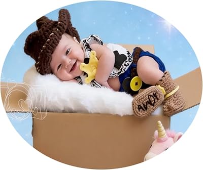 Newborn Photography Props Cowboy Outfit Boy Girl Photo Shoot Outfits Crochet Knitted Clothes Cowboy Hat Vest Shorts Set