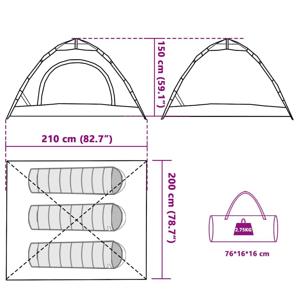 Tenda da campeggio per persone verde a cupola con sistema di sgancio rapido, tenda pop-up impermeabile, tenda da trekking ultraleggera con zanzariera, antivento, per campeggio, festival ed