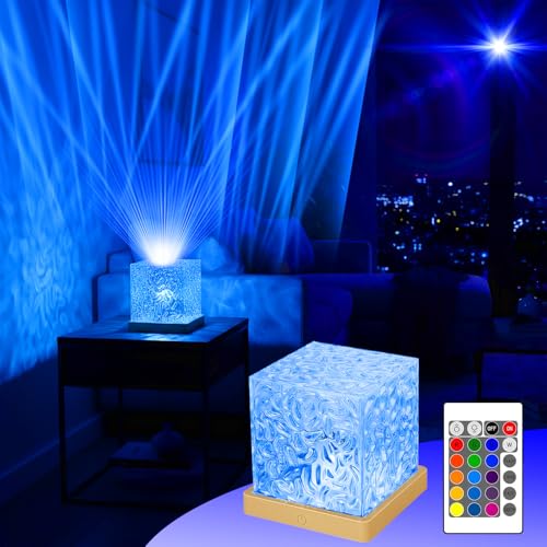 Probuk Projecteur Ciel Étoilé Aurore Boréale, Lampe Cube Cristal 16 Couleurs avec Télécommande USB, Veilleuse Projection Ondulation d’Eau pour Chambre Décoration...