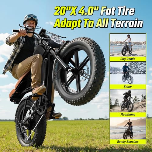 Image of SISIGAD Electric Bike for Adults,1500W Peak Motor,Range 80 Miles,20 inchx4.0 inchFat Tire Retro Ebike,48V 15 /30Ah Removable Battery,7-Speed E Bike for City Commuting,Off-Roading,Mountain Electric Bicycle