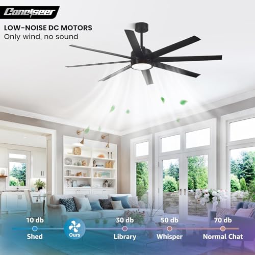 Image of Modern Ceiling Fans with Lights, 65 Inch Ceiling Fan with Light and Remote for Bedroom Living Room Kitchen Office, Indoor /Outdoor Use, 24W 6CCT 8 Blades 6 Speed Reversible Quiet DC Motor, Black