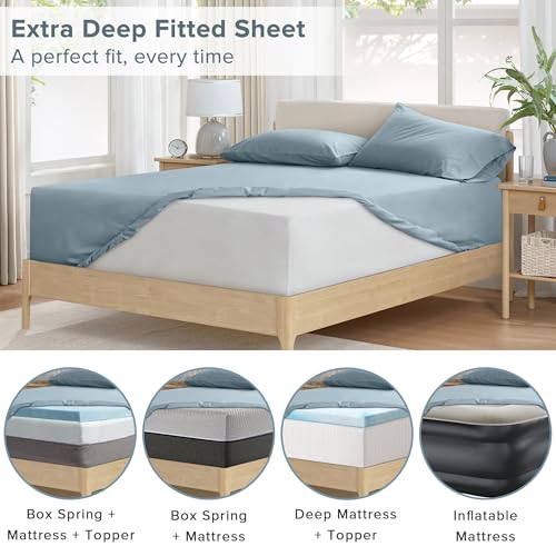 Image of Comfort Spaces 100% Cotton Percale Sheets King Extra Deep Pocket 4 Pc, Blue