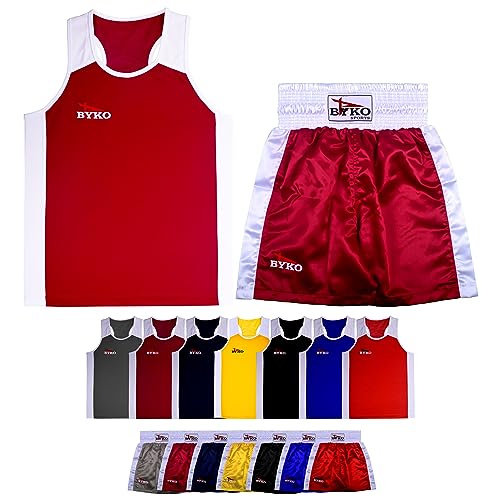 BYKO Ensemble short de boxe et gilet – Ensemble d'entraînement professionnel pour enfants, adultes, hommes, femmes – Uniforme de boxe léger et respirant en tissu satiné, gris, L