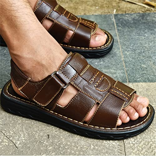 Mens Slippers Genuine Leather Sandals Outdoor Casual Men Leather Sandals for Beach Shoes Hollow aerated Shoes(43)2