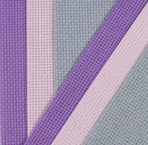Image of KCS 4 /6 pc of 12 inch x 18 inch(30cmx45cm) 16 Count Cotton Aida Cloth Cross Stitch Fabric (6 pc,Light Grey+Pink+Lavender)