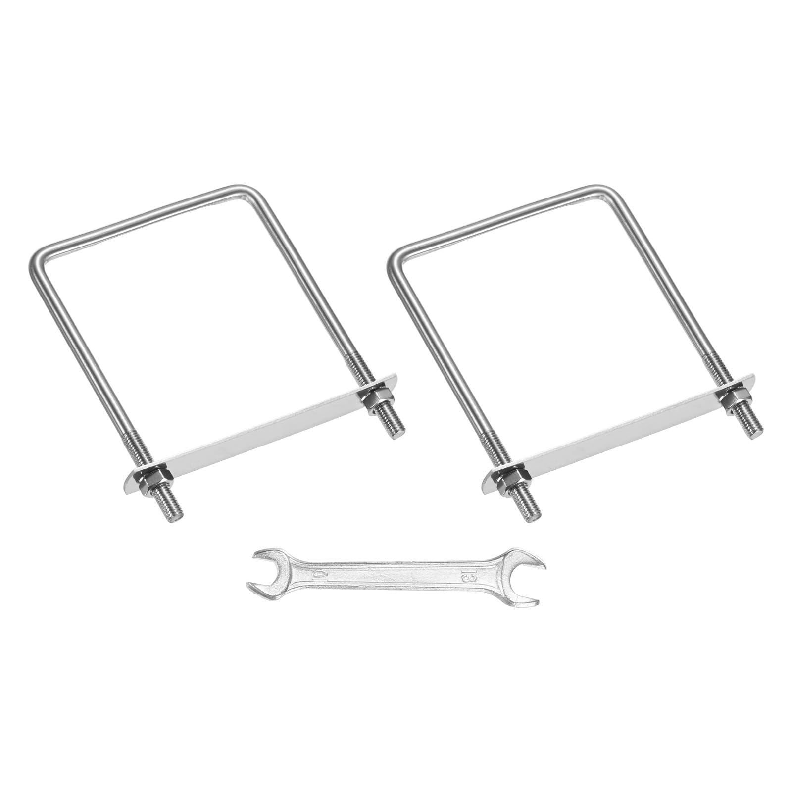 M METERXITY Square U-Bolts Kit (M8x100x140mm, Silver) 2Set Square U Shaped Bolts 304 Stainless Steel with Frame Plates & Nuts & Washers & Wrench, Apply to Ski/Board/Sailboat/Trailer