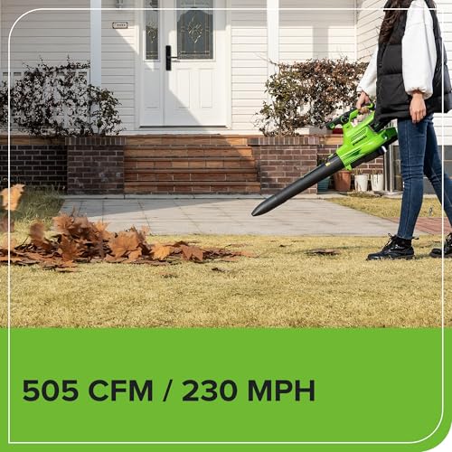 Image of Greenworks 40V (230 MPH / 505 CFM) Cordless Brushless Leaf Blower /Vacuum with Bag, High Power, Lightweight & Quiet for Yard Debris Cleanup, Battery and Charger not included