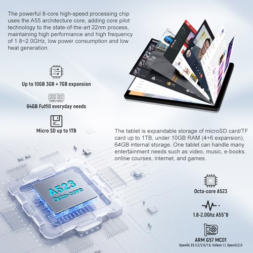 FancyDay Tablet, Android Tablet 1332 * 800 IPS Screen, Android 14 Octa-Core Processor with 64GB Storage, WiFi 6+BT5.3+TF 1TB+OTG Type-C, Powerful Performance Tablet – Black - Image 4