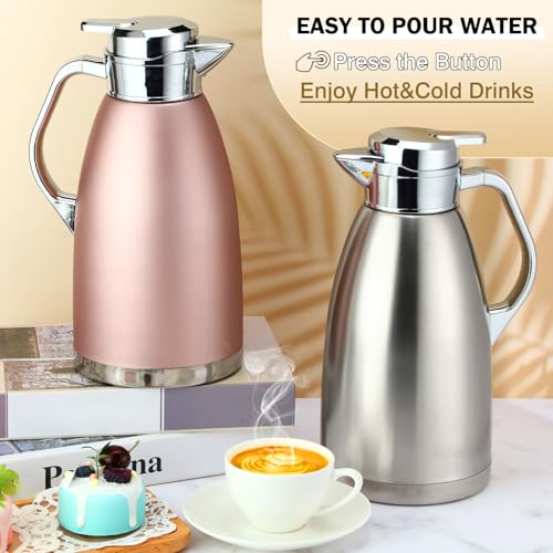 Tioncy 2 Pcs Thermal Coffee Carafe 78oz Insulated Carafe Hot Water Dispenser Stainless Steel Carafe for Hot Liquid Coffee Tea Milk with 2 Brushes Keep 12 Hours Hot 24 Hours Cold (Silver, Pink) - Image 5