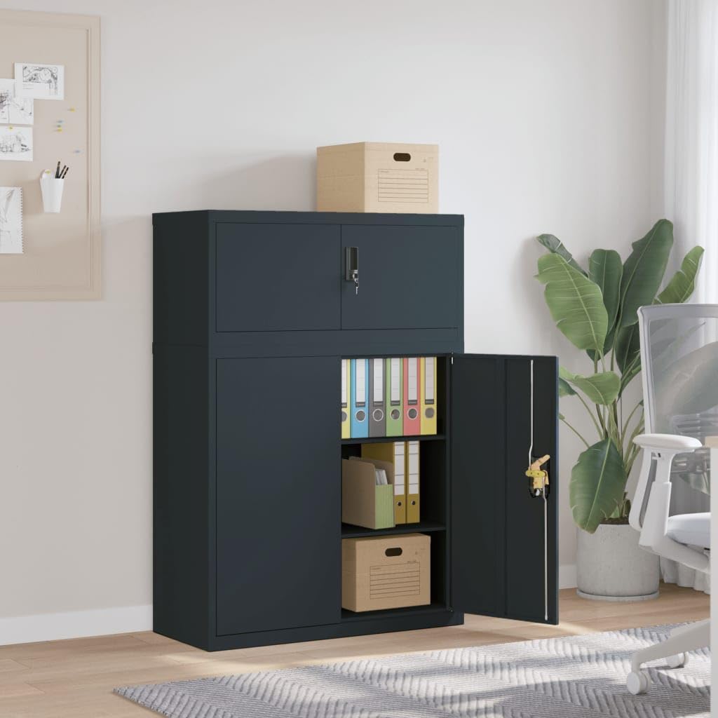 Szafa na akta, antracytowa, 90 x 40 x 130 cm, stal z 2 wkładanymi półkami i zamykanymi drzwiczkami, do organizacji biura i bezpieczeństwa dokumentów, wytrzymała powłoka proszkowa odporna na rdzę