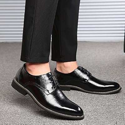 Business Anzugschuhe Herren, Lederschuhe Schnürhalbschuhe Oxford Smoking Lackleder Brogue Schuhe Hochzeit Derby Leder, 43 EU, Schwarz – Bild 4