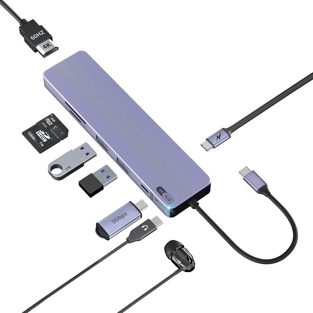 Hub USB-C 7-en-1 – HDMI 4K 60Hz, Ethernet Gigabit, 2x USB 3.0, Lecteur SD/TF, PD 100W