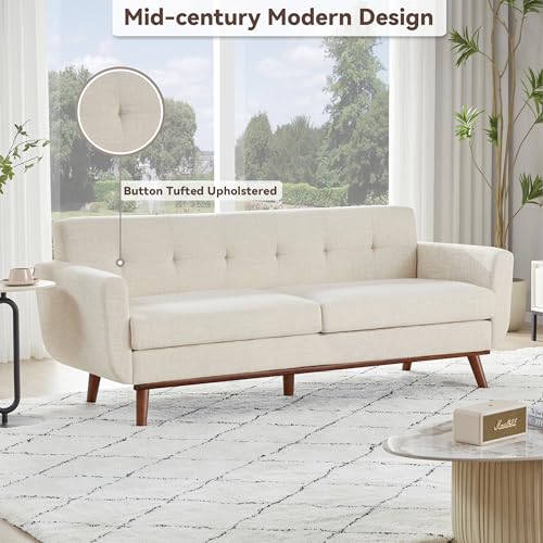 Image of Kingfun 77.2 inch W Loveseat Sofa, Mid Century Modern Decor Love Seat Couches for Living Room, Button Tufted Upholstered Furniture, Solid & Easy to Install Small Couch for Bedroom Office Apartment, Beige