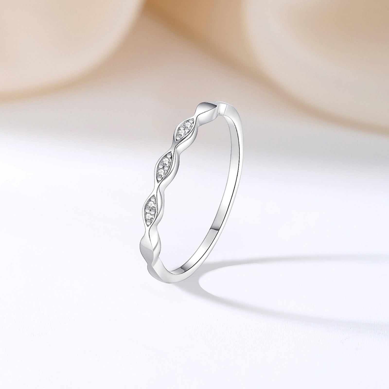 Anillos Mujer Pulgar, Anillo de dedo Mujer Vintage Patrón Ondulado con Diamante Redondo Oro Blanco Platino 950 Tamaño 62 (19.7)