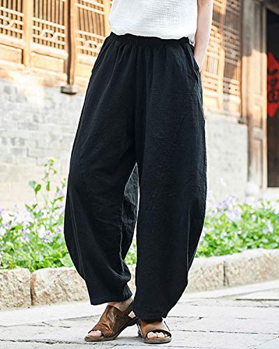 IXIMO Women's Cotton Linen Pants Casual Baggy Elastic Waist Relax Fit Trousers Slacks3