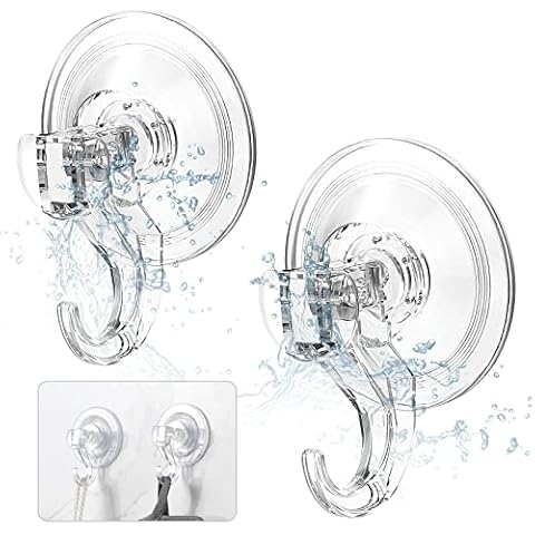Elegear Suction Cup Hooks 6.6LBs (Max) for Shower Bathroom Kitchen Window, Push Removable Heavy Duty Plastic Hooks, Multi-Purpose Indoor Vacuum Hanging Hanger for Towel Lock Wreath, 2 Pack, Clear Cover