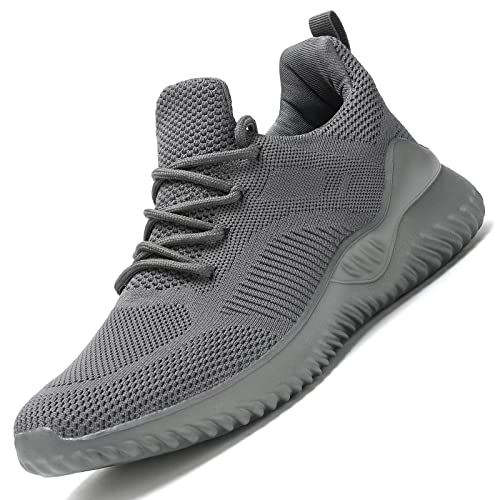Wrezatro Men's Light Sneakers Tennis Running Low Top Shoes Casual Walking Work Cross Training Shoes Fashion Gym Trainer Grey #TOP17