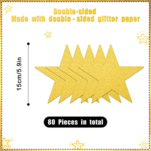 80stk Papier Sternausschnitten, Glitzernde Stern-Ausschnitte 15cm Große Stern-Ausschnitte für Pinnwand im Klassenzimmer Roter Teppich Partyzubehör (Gold)