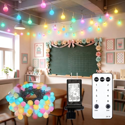 VIHOSE Pastel String Lights for Classroom Back to School Decor 49 ft LED Pastel Globe String Lights Plug in Hanging Fairy Glow for Graduation First Day of School Classroom Bedroom Indoor Decor