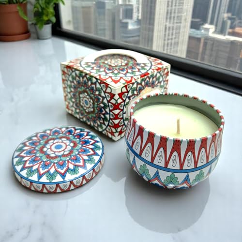 Image of Mandala Candle | Handcrafted Scented Wax Jar with Intricate Mandala Design | Spiritual Home Decor & Gift (Art Deco)
